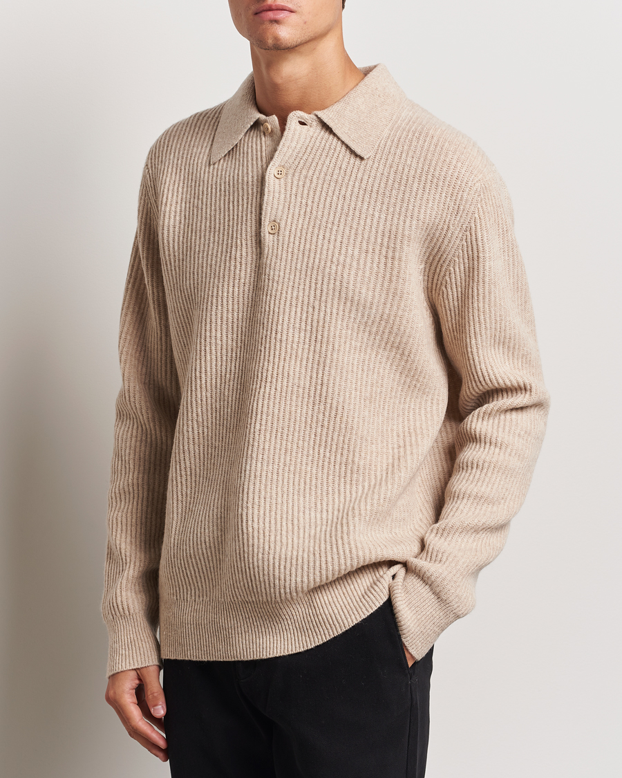 Uomini | Maglioni a maglia | A Day\'s March | Dover Lambswool Polo Sand Melange