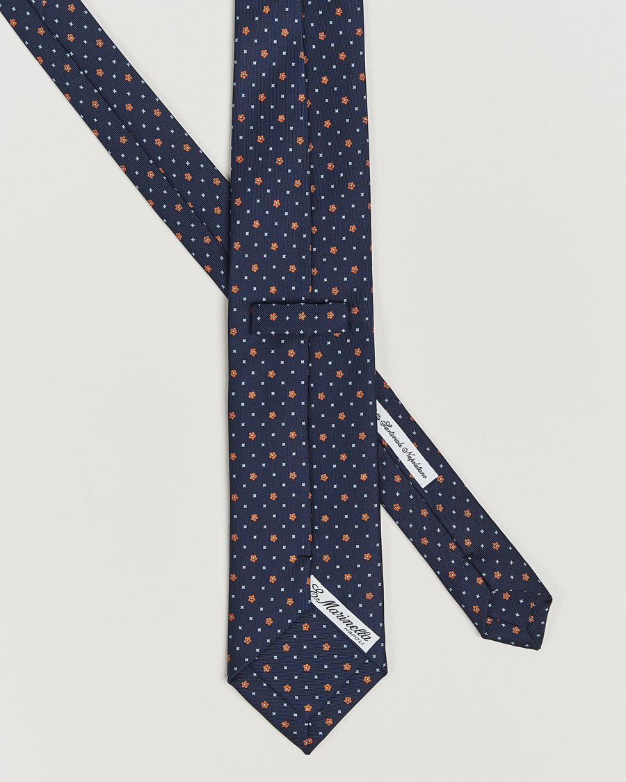 Uomini |  | E. Marinella | 3-Fold Printed Silk Tie Navy/Orange