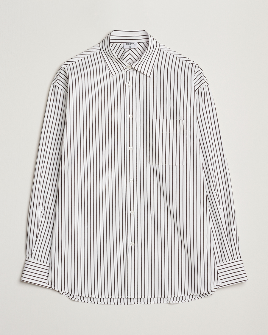 Uomini | Camicie | Filippa K | Striped Cotton Poplin Shirt Coffee/White