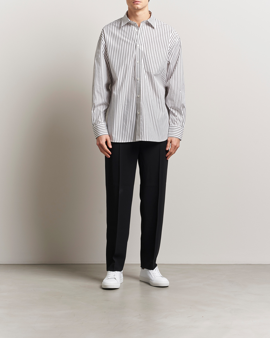 Uomini | Camicie | Filippa K | Striped Cotton Poplin Shirt Coffee/White