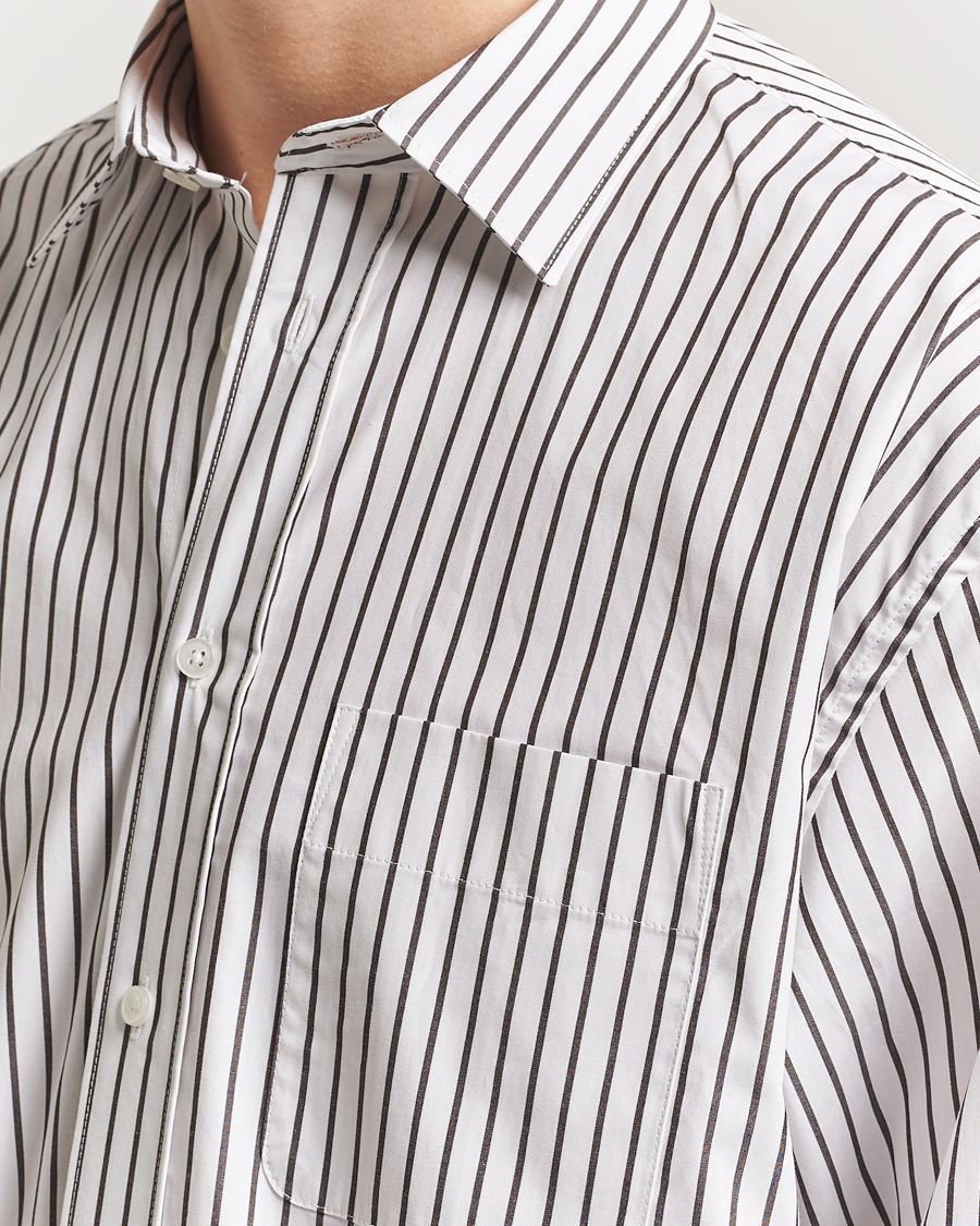 Uomini | Camicie | Filippa K | Striped Cotton Poplin Shirt Coffee/White