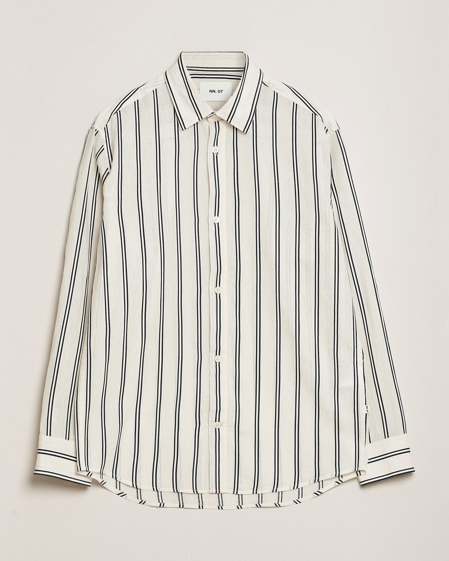 Uomini | Camicie | NN07 | Freddy Striped Cotton/Linen Shirt White/Black