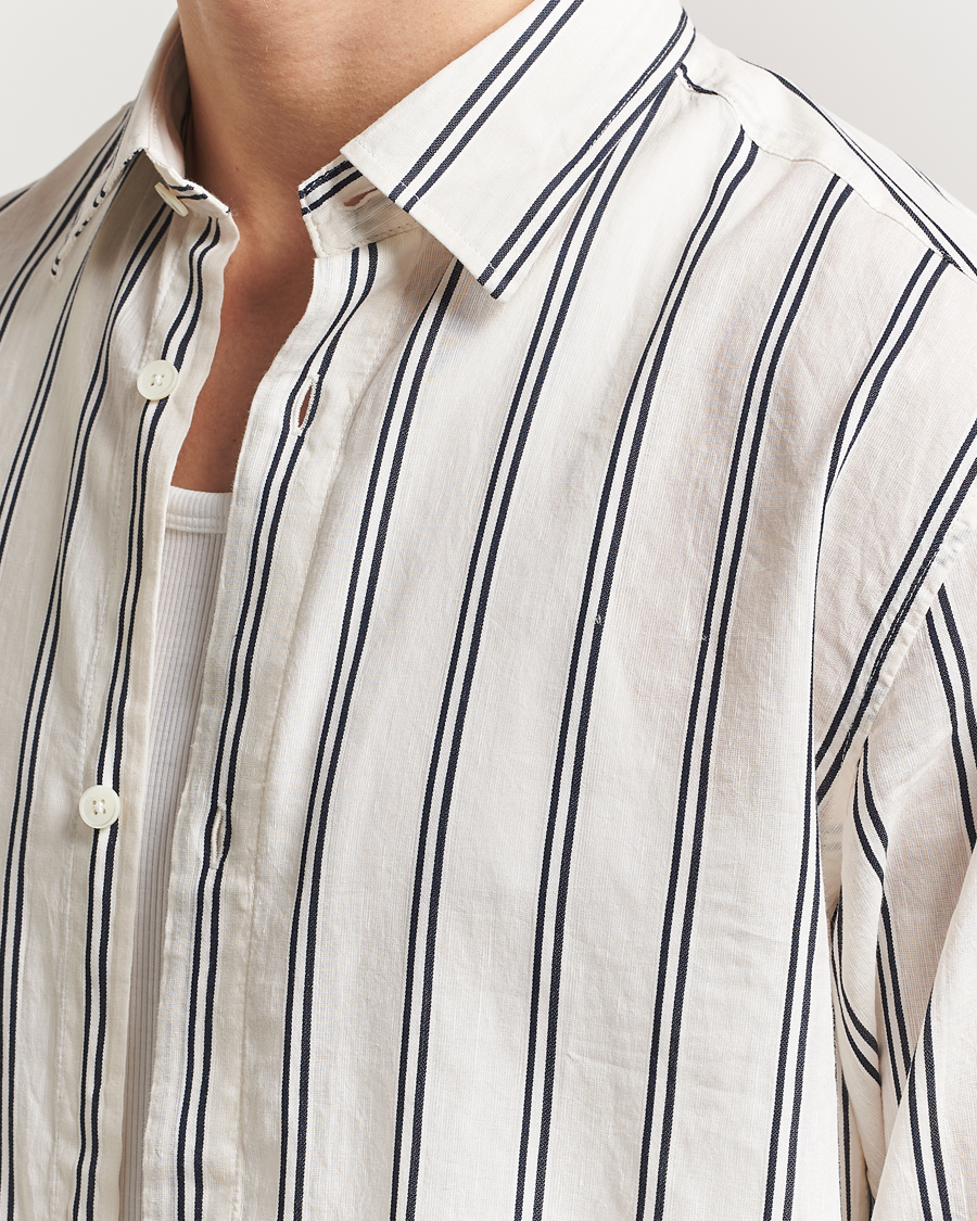 Uomini | Camicie | NN07 | Freddy Striped Cotton/Linen Shirt White/Black