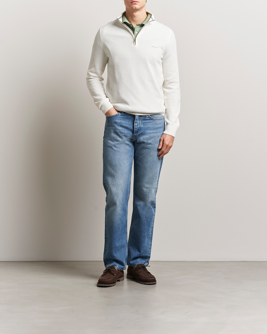 Uomini | Maglieria | GANT | Cotton Pique Half Zip Eggshell