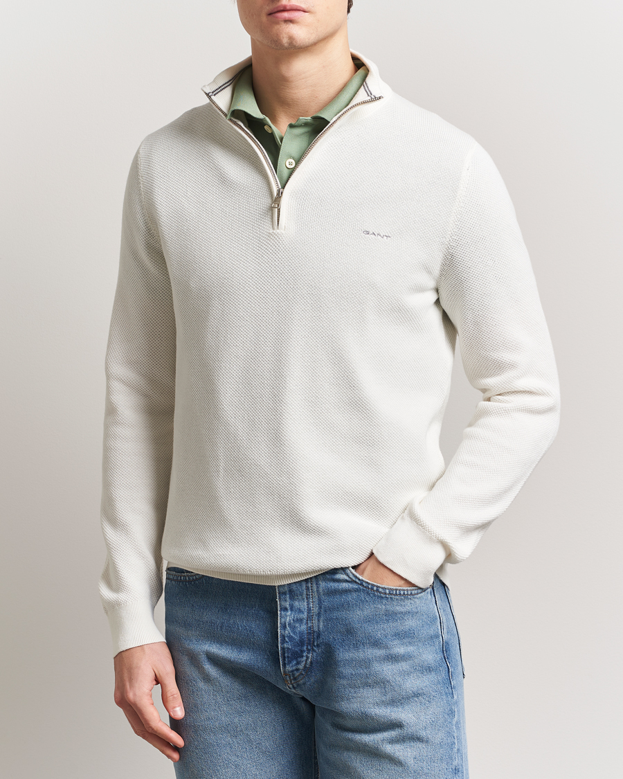 Uomini | Maglieria | GANT | Cotton Pique Half Zip Eggshell