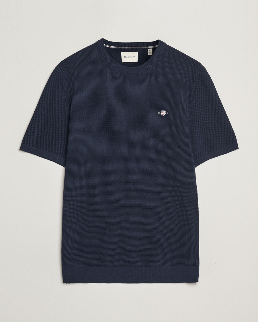Uomini | T-shirt | GANT | Micro Textured Crew Neck T-shirt Evening Blue