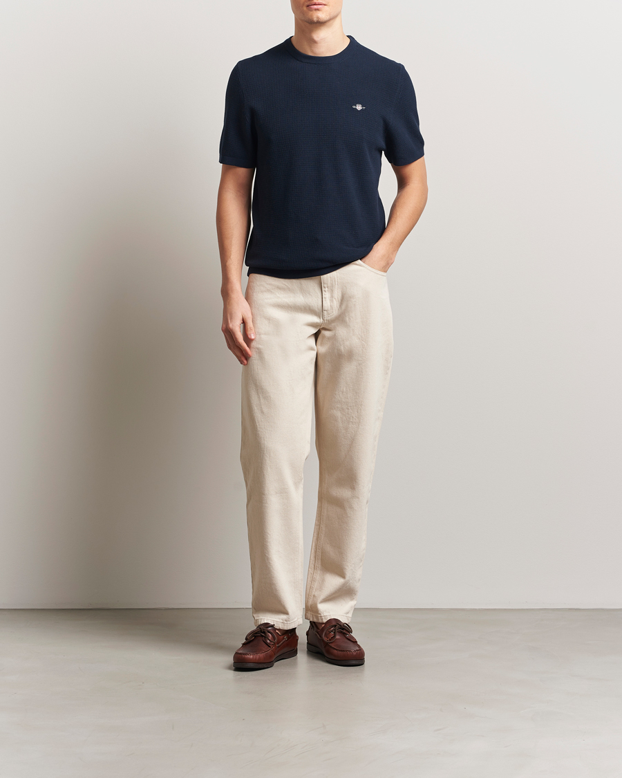 Uomini | T-shirt | GANT | Micro Textured Crew Neck T-shirt Evening Blue