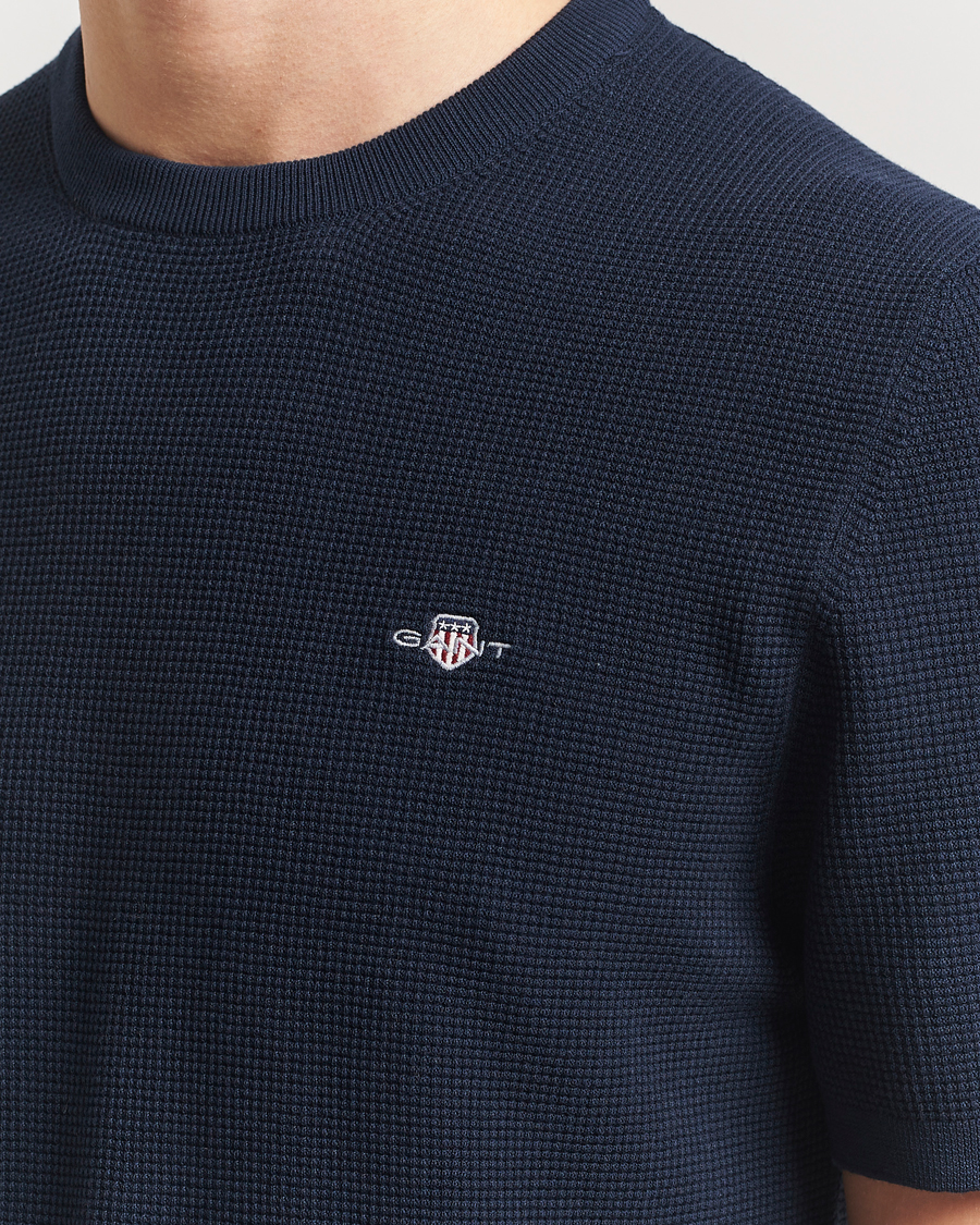Uomini | T-shirt | GANT | Micro Textured Crew Neck T-shirt Evening Blue