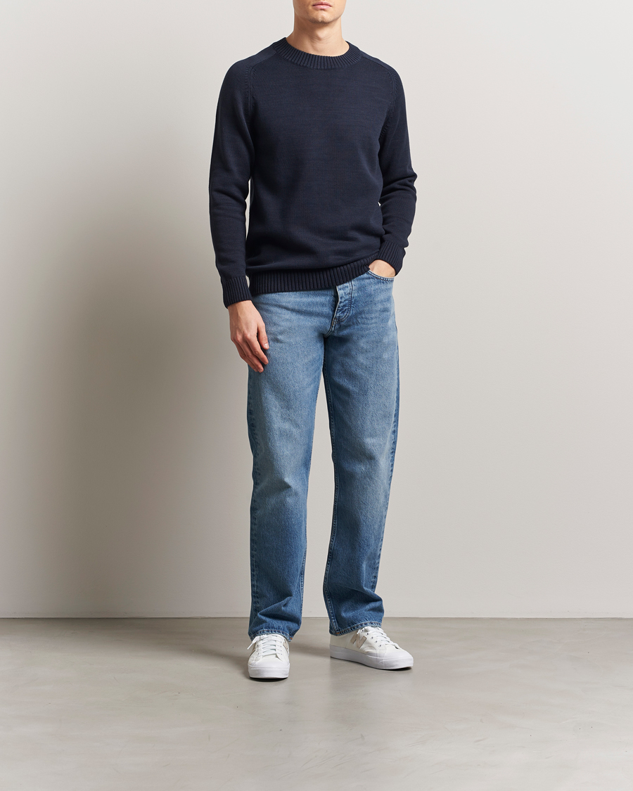 Uomini | Maglieria | KnowledgeCotton Apparel | Plain Knitted Cotton Crew Night Sky