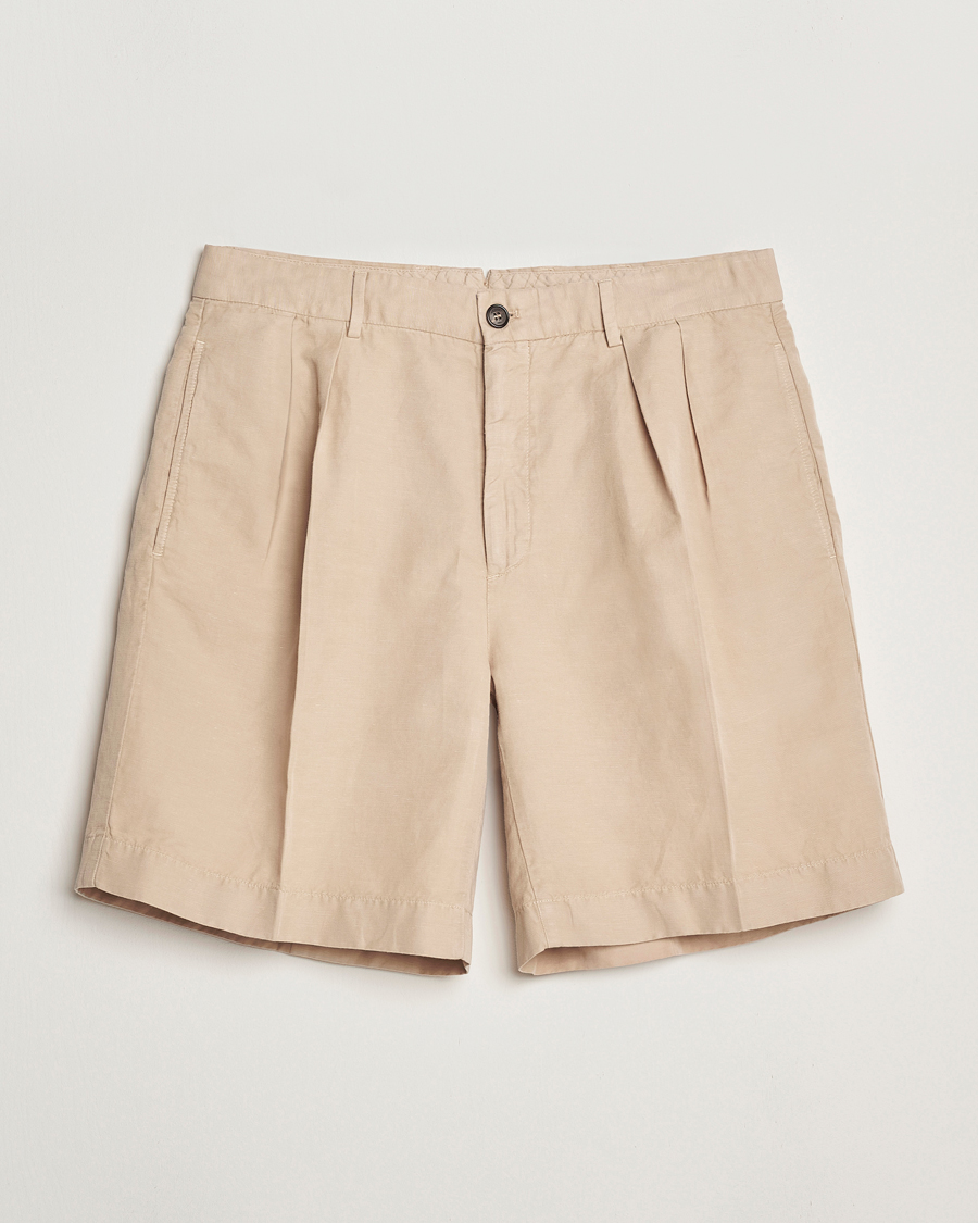 Uomini | Pantaloncini | Incotex | Pleated Chinolino Shorts Beige