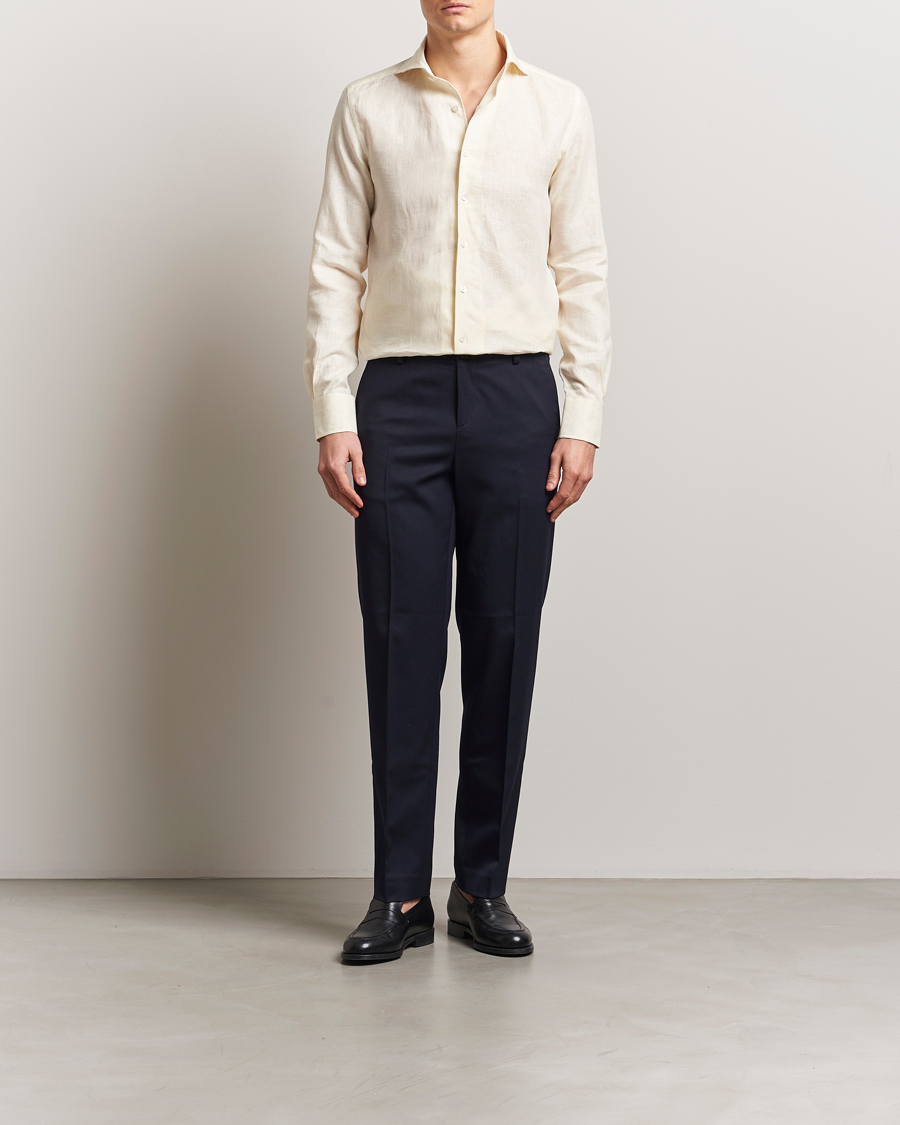Uomini | Camicie | 100Hands | Cut Away Linen Shirt Light Yellow