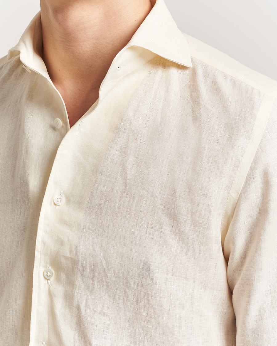 Uomini | Camicie | 100Hands | Cut Away Linen Shirt Light Yellow