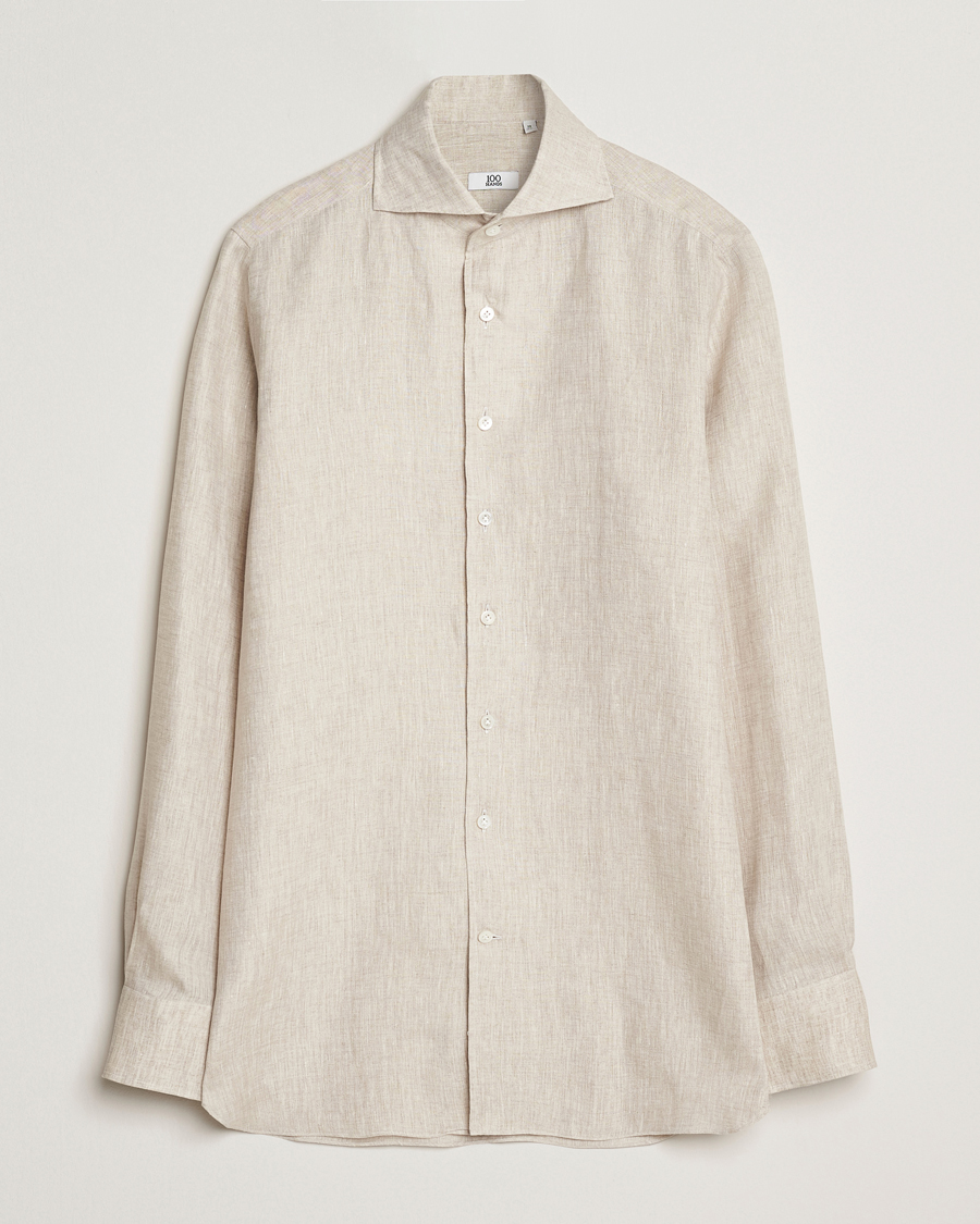 Uomini | Camicie | 100Hands | Cut Away Linen Shirt Oatmeal