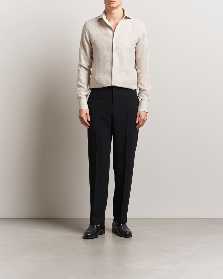 Uomini | Camicie | 100Hands | Cut Away Linen Shirt Oatmeal