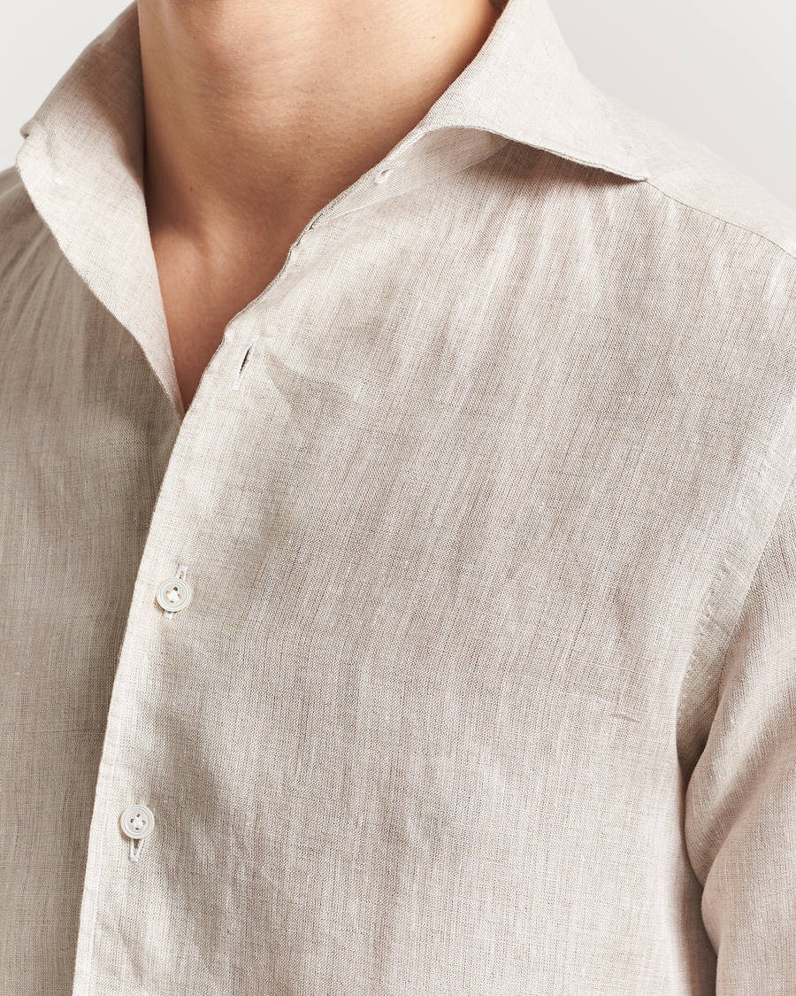 Uomini | Camicie | 100Hands | Cut Away Linen Shirt Oatmeal