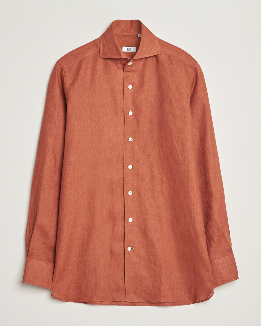 Uomini | Camicie | 100Hands | Cut Away Linen Shirt Rust
