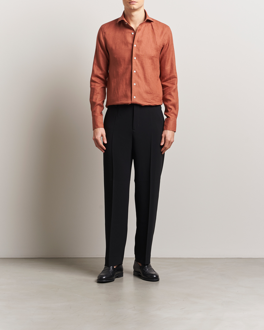 Uomini | Camicie | 100Hands | Cut Away Linen Shirt Rust