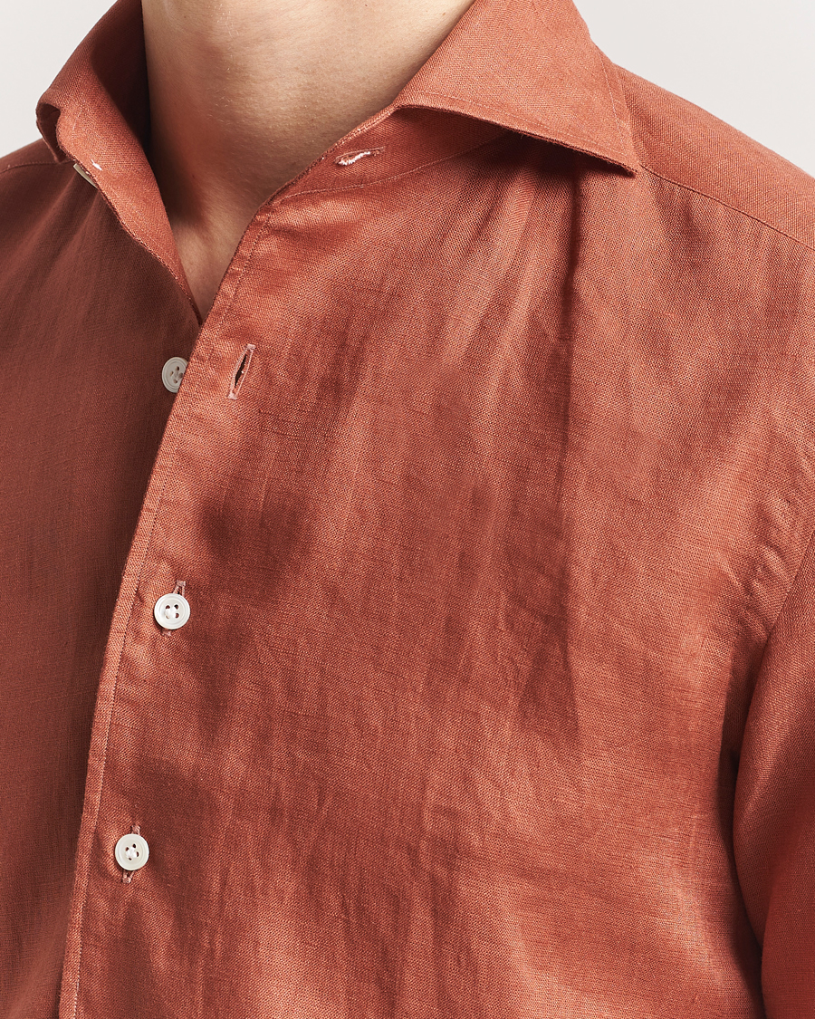 Uomini | Camicie | 100Hands | Cut Away Linen Shirt Rust