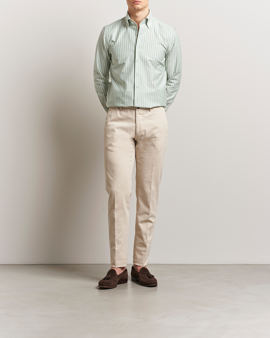 Uomini | Camicie | 100Hands | Striped Japan Oxford Button Under Shirt Green