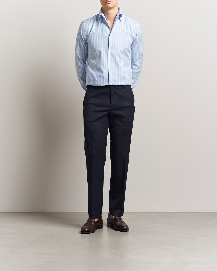 Uomini | Camicie | 100Hands | Striped Button Down Oxford Shirt Blue