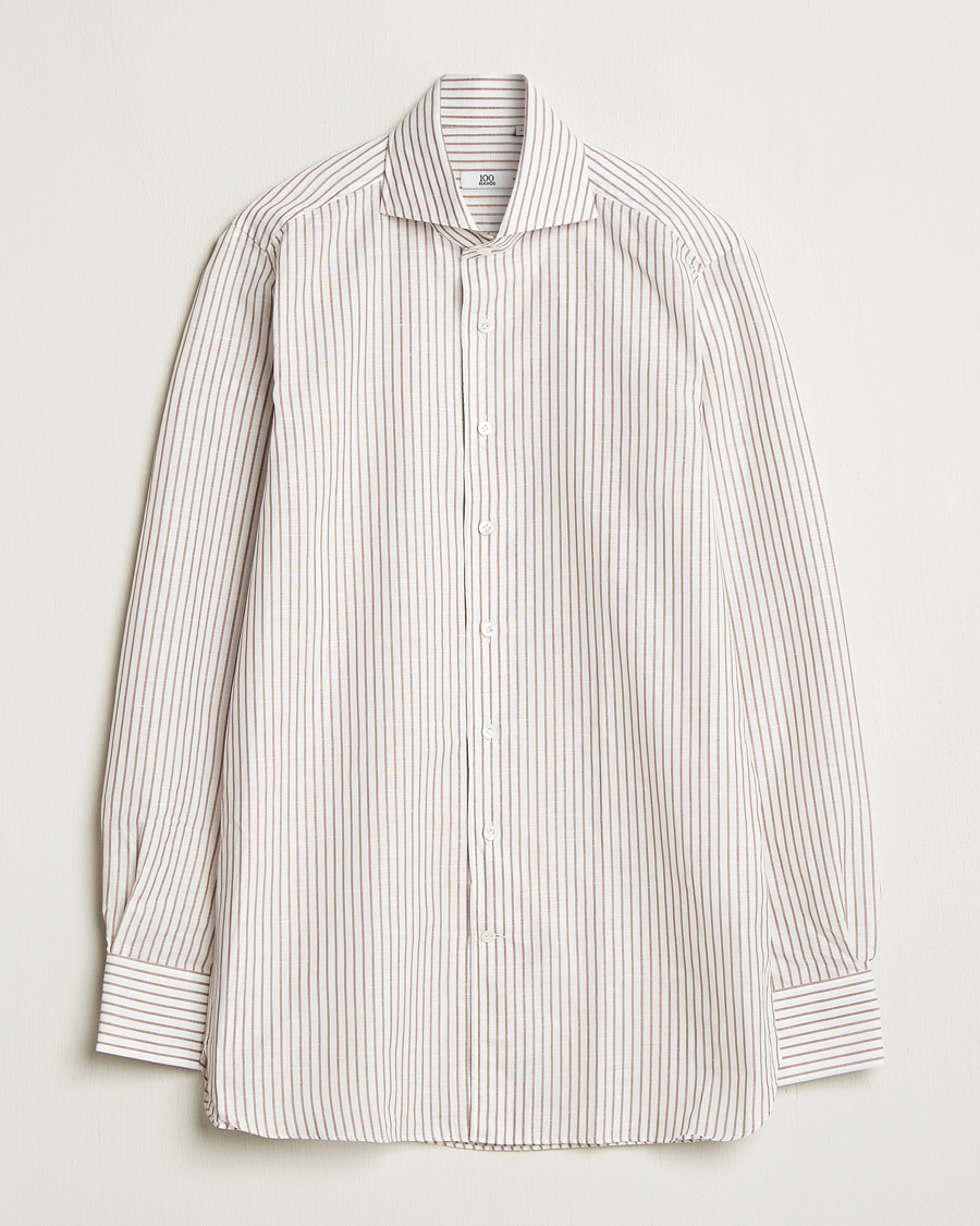 Uomini | Camicie | 100Hands | Cut Away Striped Linen Shirt Brown