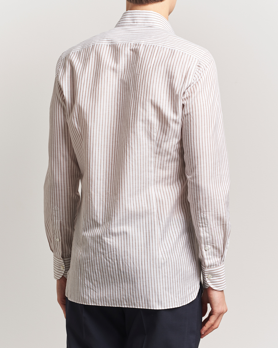 Uomini | Camicie | 100Hands | Cut Away Striped Linen Shirt Brown