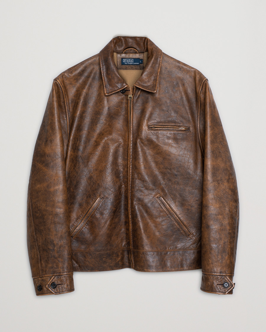 Uomini | Polo Ralph Lauren Vintage Leather Jacket Brown L | Pre-owned | Polo Ralph Lauren Vintage Leather Jacket Brown L